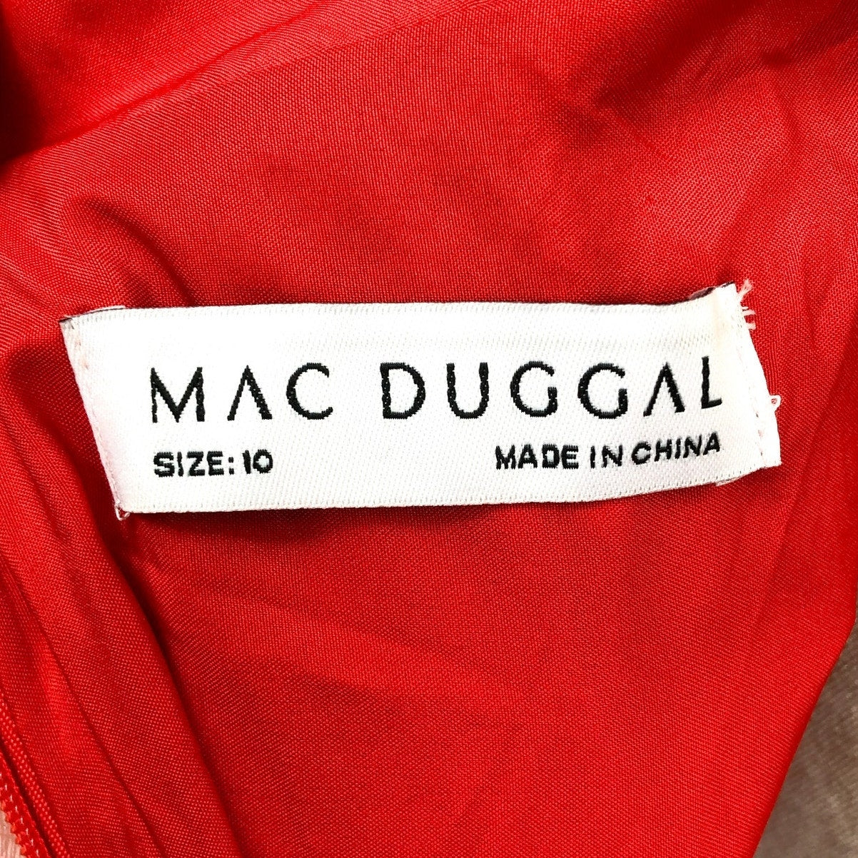 MAC DUGGAL Women's Halter Neck Satin Gown Size 10 Red High Slit Open Back NWT