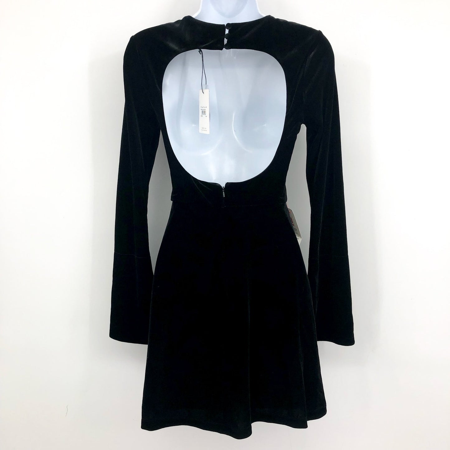 BARDOT Women's Kasra Velour Mini Dress XS US 2 Black Bell Sleeves Cut Out NWT