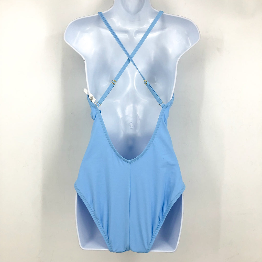 BLEU ROD BEATTIE Don’t Mesh with Me V-Neck One-Piece Swimsuit Size 8 Blue NWT