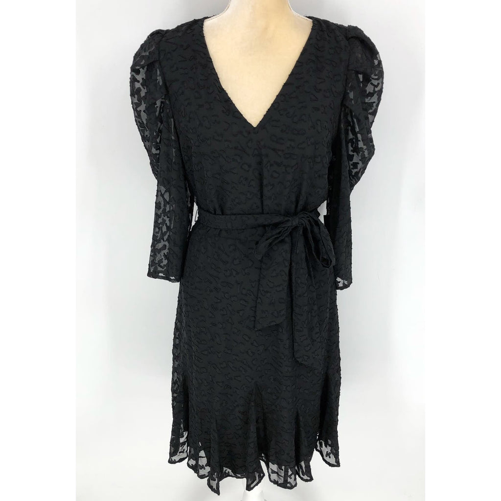 KARL LAGERFELD Womens Burnout Logo Print Dress Size 6 Black V-Neck Tie Waist NWT