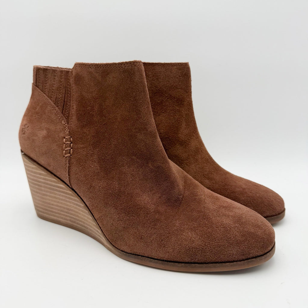Lucky Brand Womens Zorla Wedge Ankle Bootie Size 11 M Brown Suede NWOB