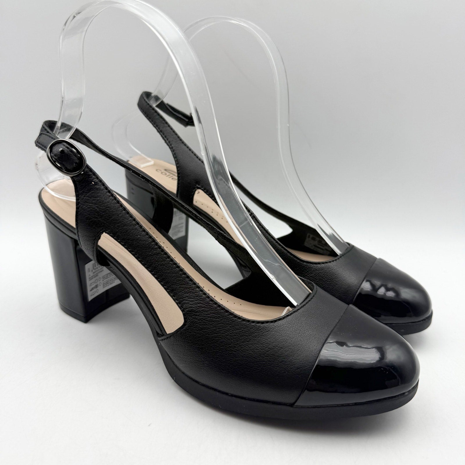 Clarks Womens Bayla Joy Pumps US 7.5 M EU 38 Black Leather Slingback NWOB