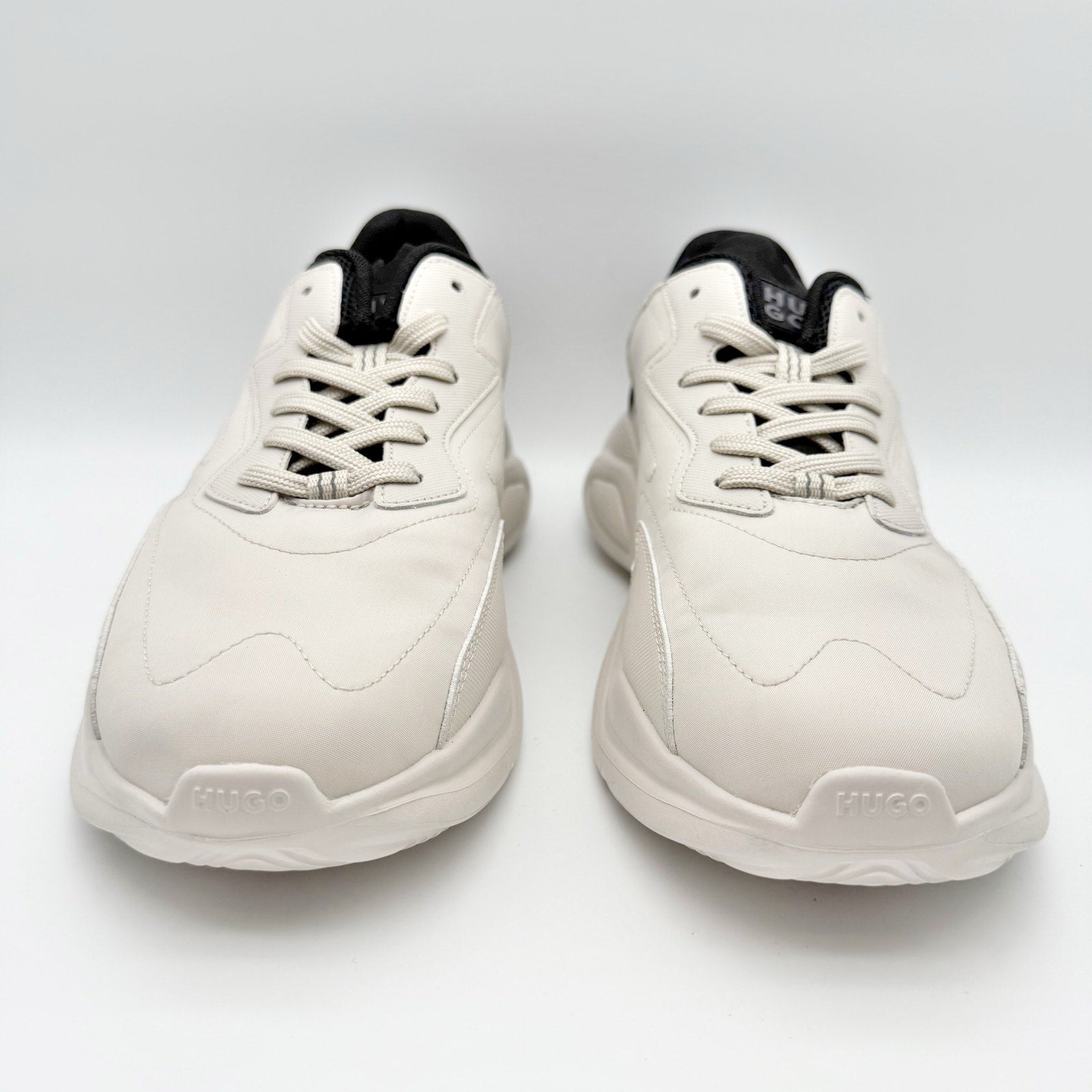 HUGO Mens Leon Running Sneaker US 12 EU 45 Light Grey White Athletic NIB