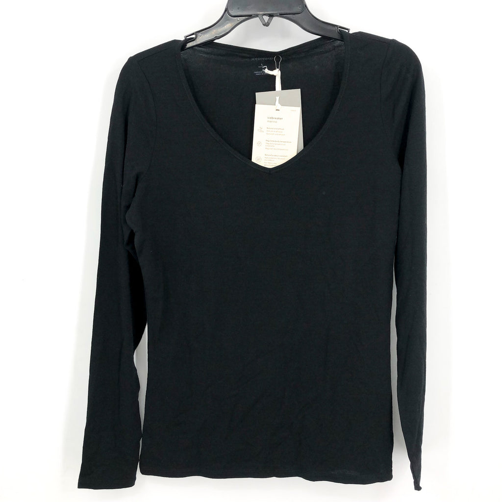 ICEBREAKER Women's Merino 150 Siren Long Sleeve Sweetheart Top Large Black NWT