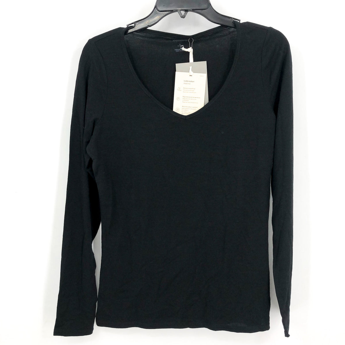 ICEBREAKER Women's Merino 150 Siren Long Sleeve Sweetheart Top Large Black NWT
