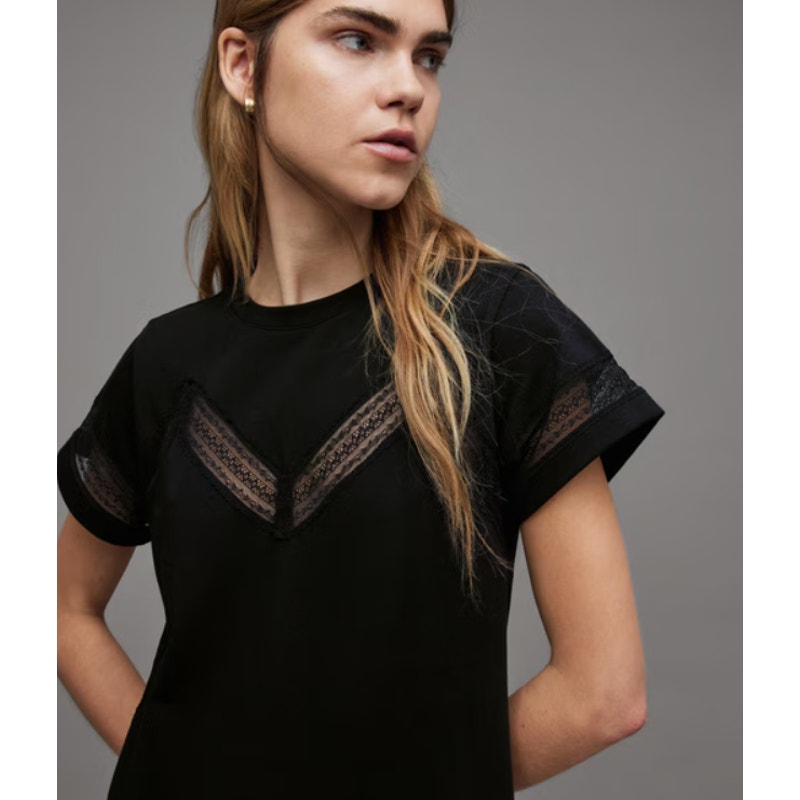 ALLSAINTS Women's Anna Lace Maxi Dress Size 8 Black Short Sleeve NWT