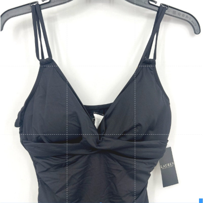 LAUREN RALPH LAUREN Double Strap Twist Tankini Top Size 4 Black Underwire NWT