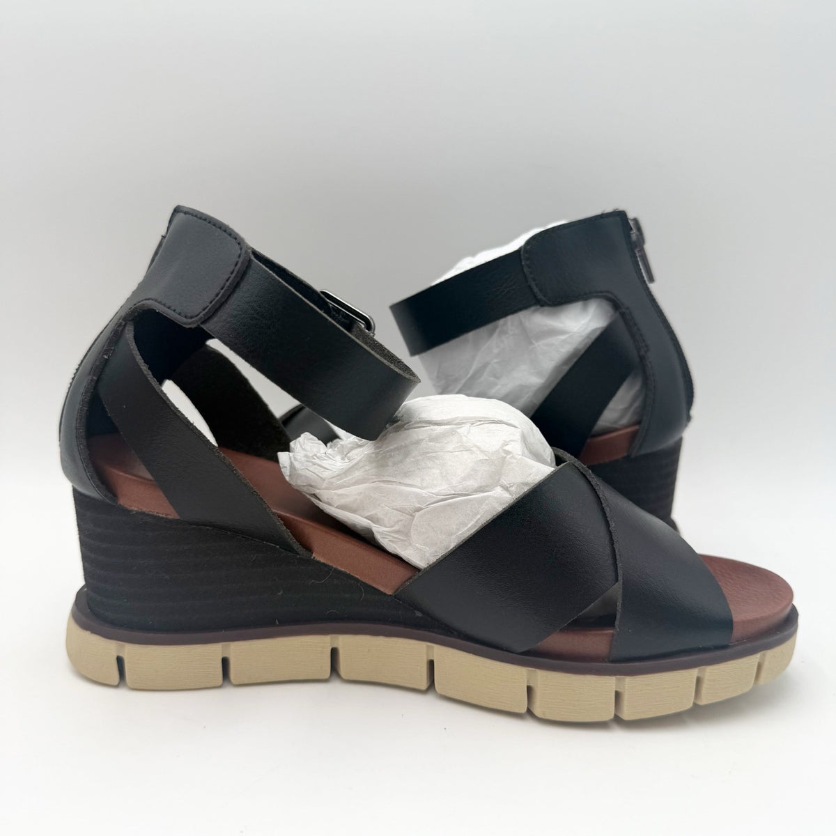 MIA Womens Lauri Platform Wedge Sandals Size 6.5 M Black Vegan Leather NWOB