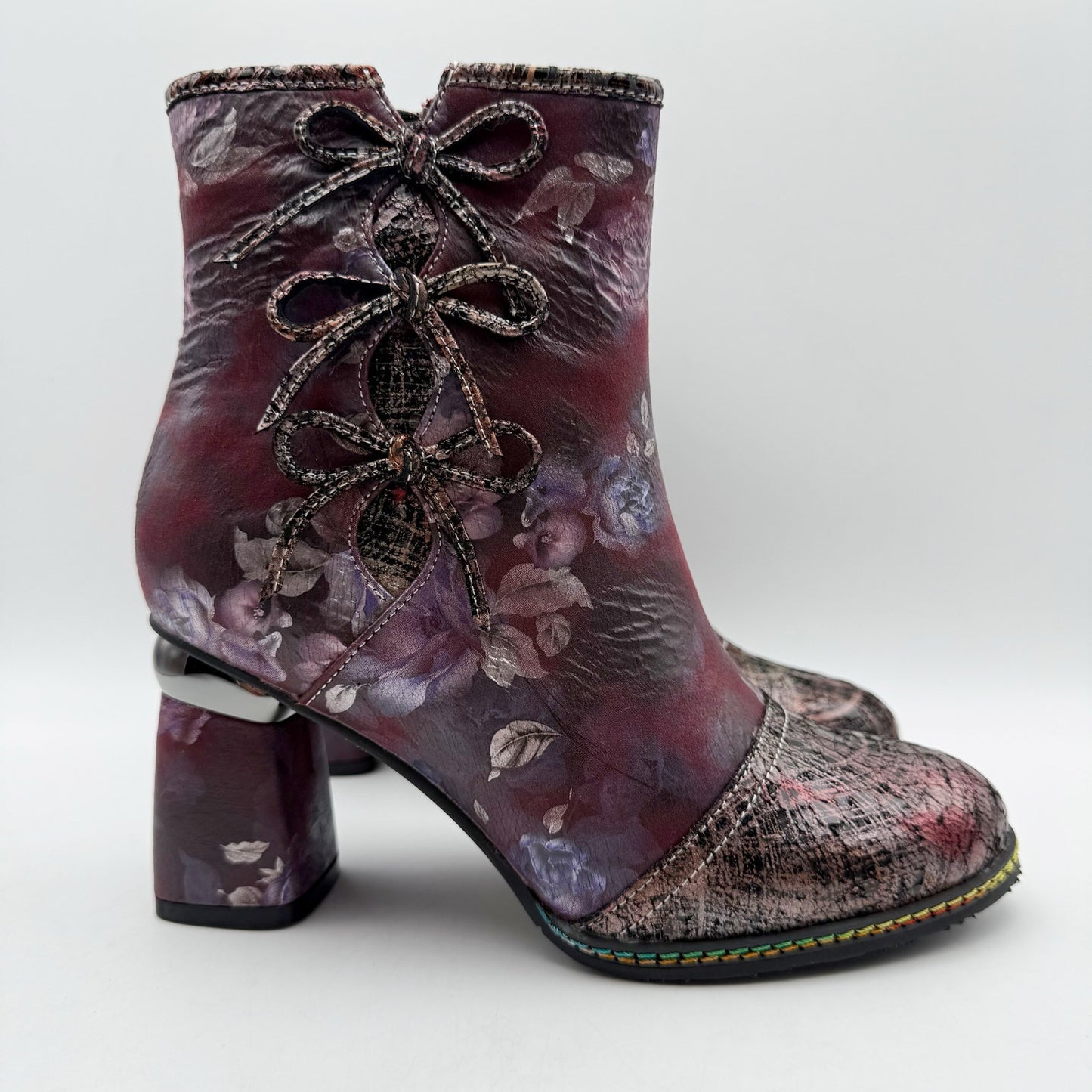 L'Artiste by Spring Step Womens Carre Heeled Boots EU 37 US 7 Purple Leather NIB