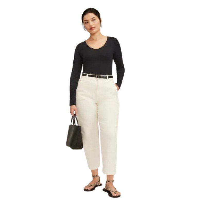 EVERLANE Women's The Supima Form Ballet Neck Tee Small Black Long Sleeve NWT