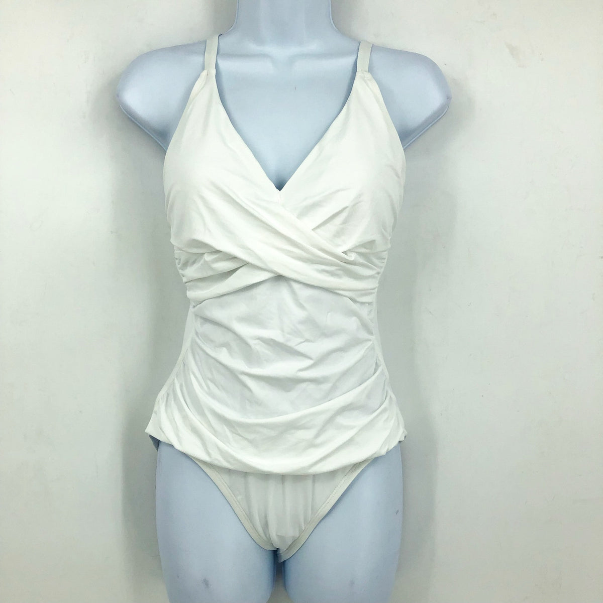 TOMMY BAHAMA Pearl Cross Front One-Piece Swimsuit Size 8 White Over Shoulder NWT
