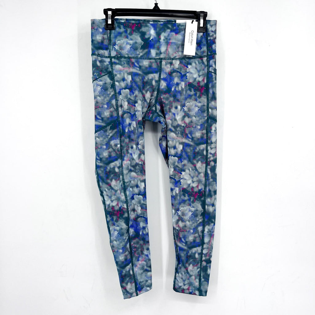 CALVIN KLEIN PERFORMANCE 7/8 Leggings Large Blue Pink Geometric Print NWT