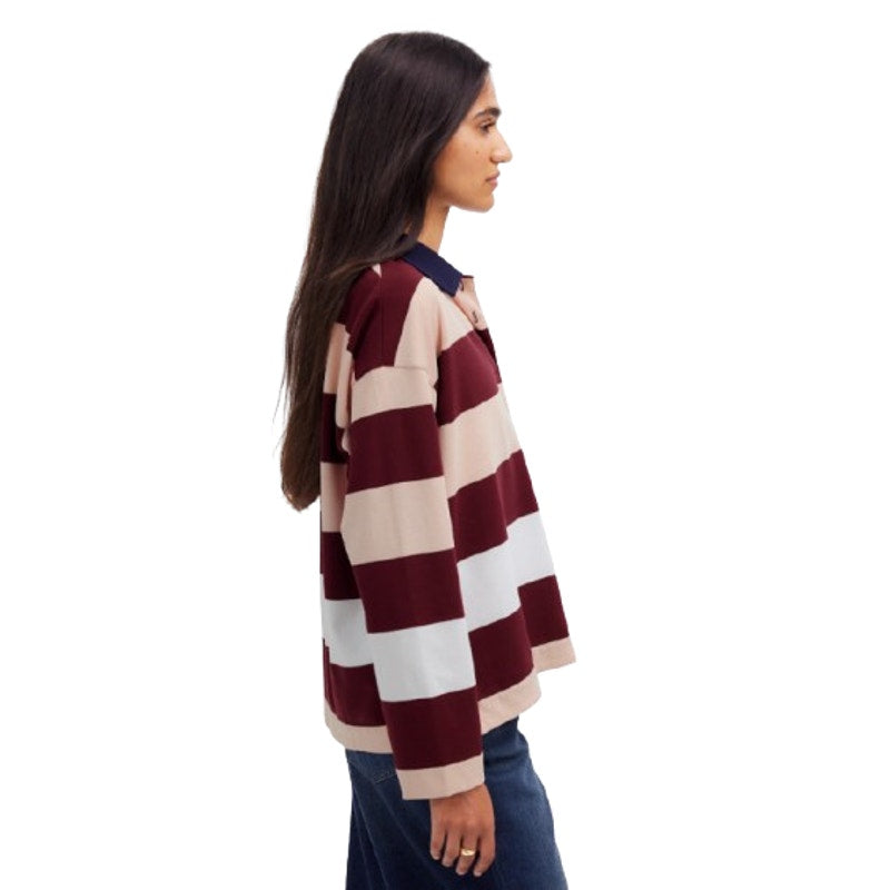 MADEWELL Women's Rugby Long-Sleeve Polo Shirt Medium Stripe Red Pink NT720 NWT