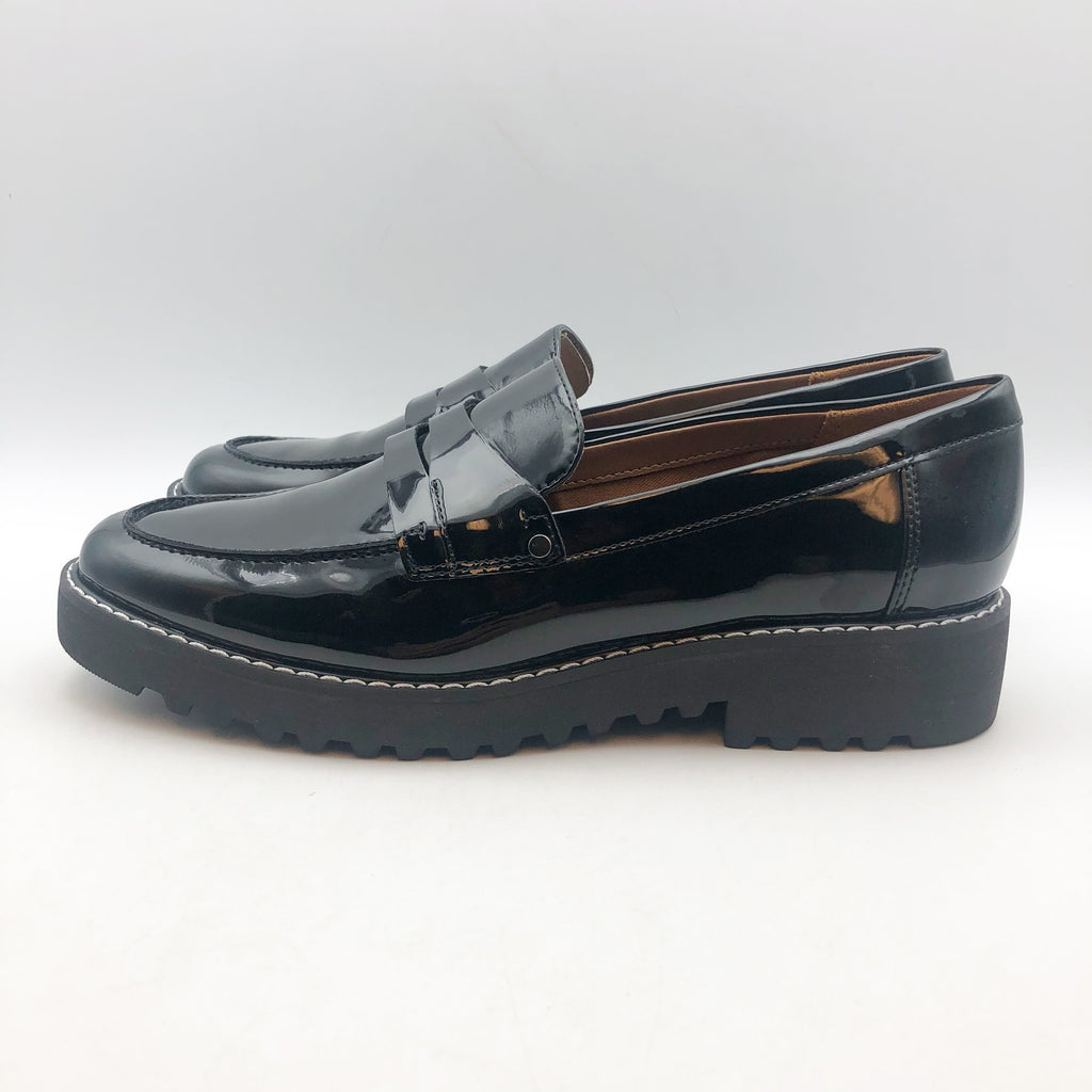 Franco Sarto Womens Cassandra Loafers US 8 M Black Vegan Patent Leather NIB