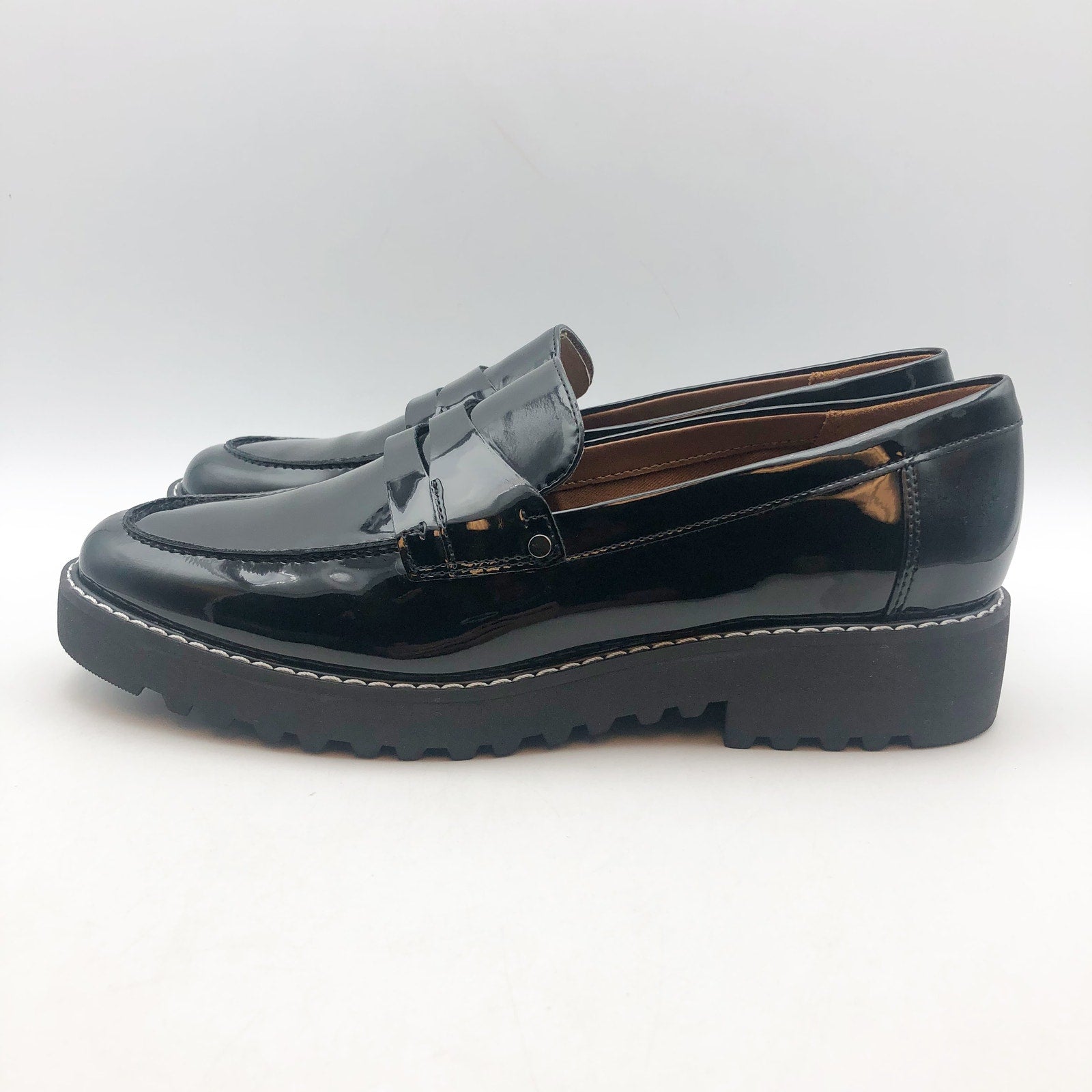 Franco Sarto Womens Cassandra Loafers US 8 M Black Vegan Patent Leather NIB