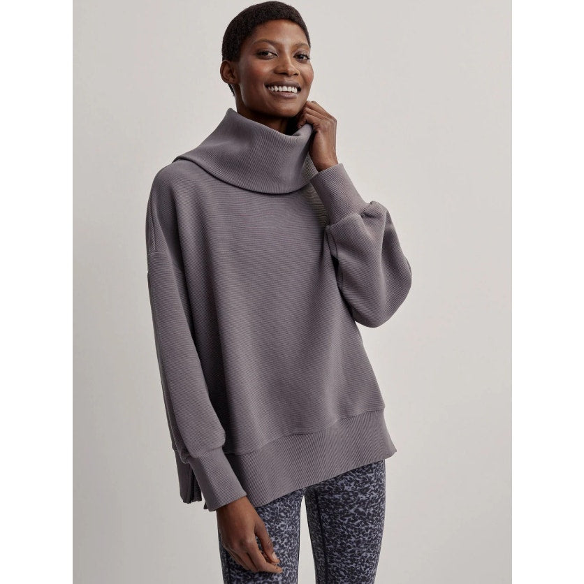 VARLEY Women's Milton Sweatshirt Large Deep Charcoal Ottoman Rib Long Sleeve NWT