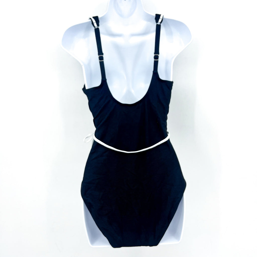 TOMMY BAHAMA Island Cays Cabana Wrap-Front One-Piece Swimsuit 14 Black NWT