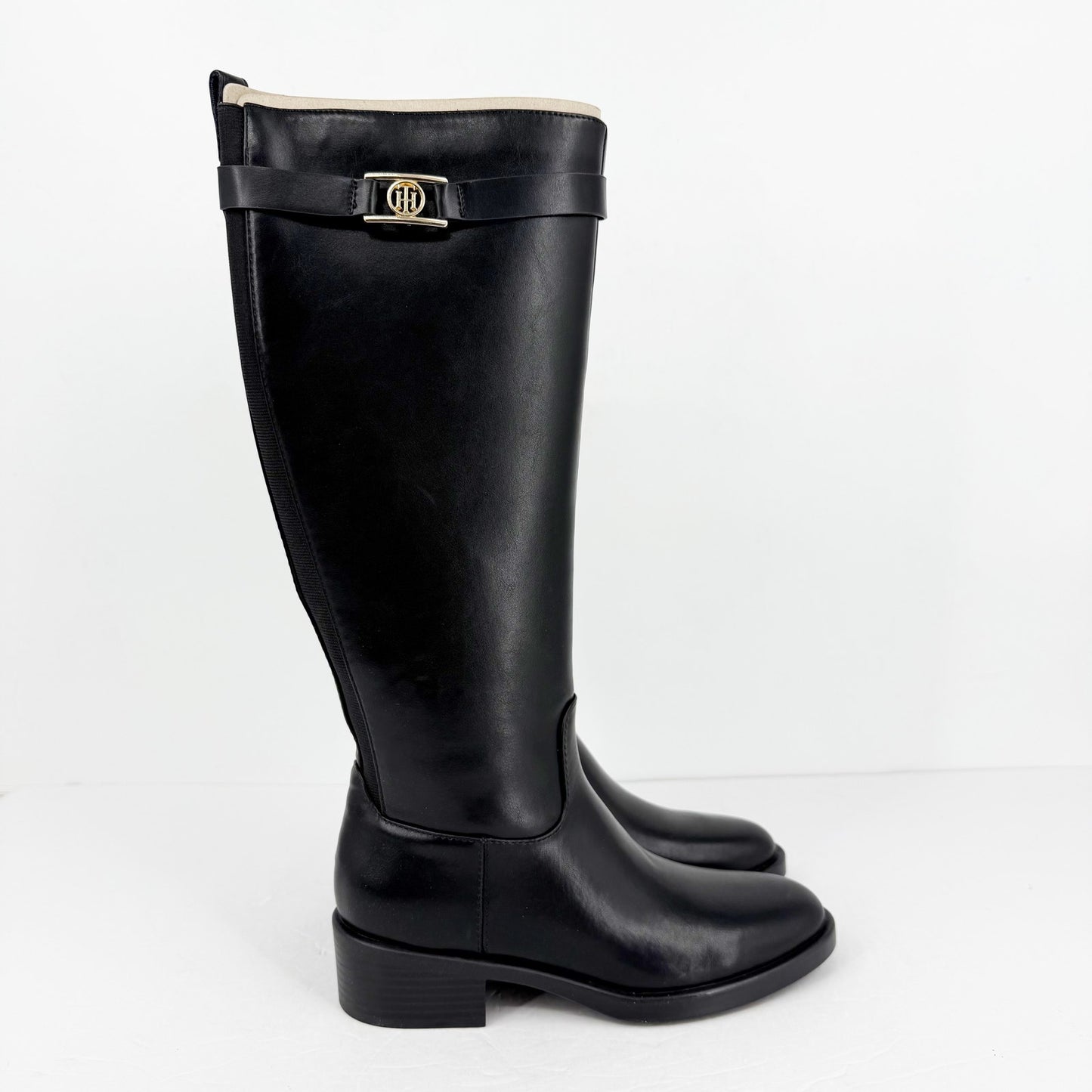 Tommy Hilfiger Womens Iviann Boots Size 6M Black Faux Leather Knee High