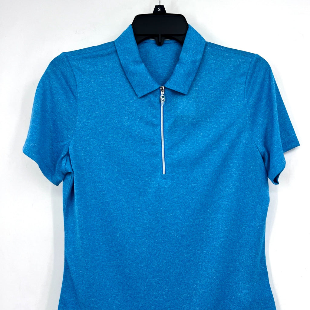 CALLAWAY Womens 1/4 Zip Short Sleeve Golf Polo Shirt Large Blue Sea Heather NWT