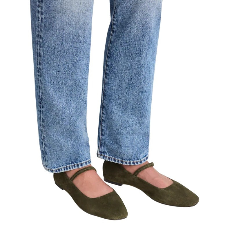 Madewell Womens Greta Elastic Mary Jane Flats Size 7.5 M Loden Green Suede NIB
