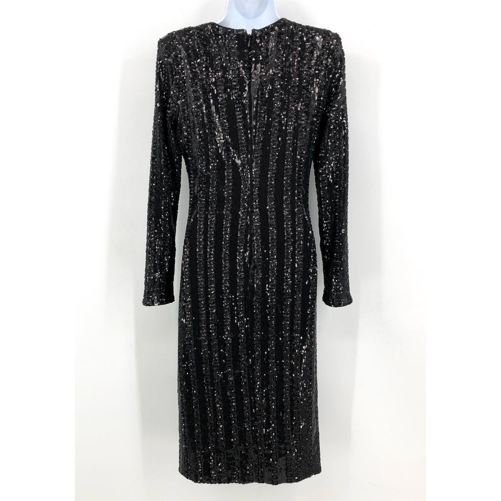 Dress The Population Long Sleeve Sequin Midi Dress Small Black Front Slit NWOT