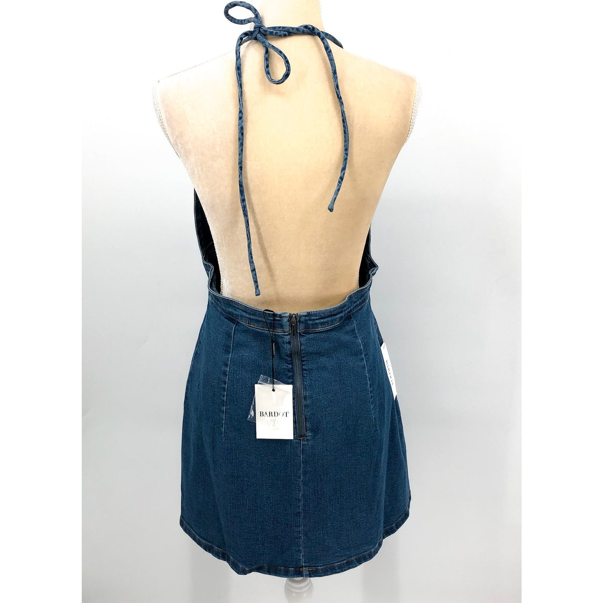 BARDOT Womens Sofia Denim Mini Dress XL US 10 Vintage Blue Halter Y2K NWT
