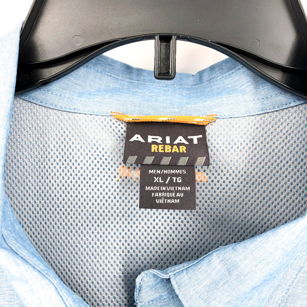 ARIAT Men's Rebar Made Tough VentTEK Work Shirt XL Blue Deep Water Heather NWT