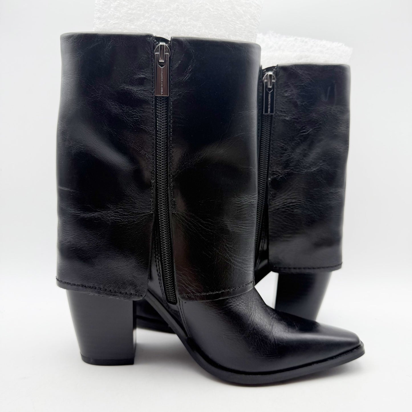 Vince Camuto Womens Alolison Foldover Mid-Calf Bootie 5.5 M Black Leather NWOB