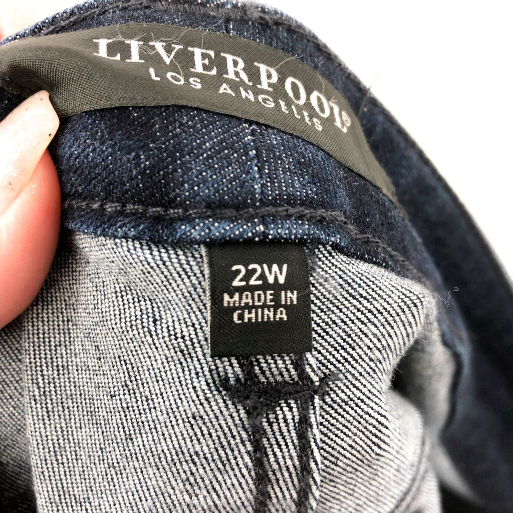 Liverpool Womens Hannah Crop Flare Jeans Size 22W Dark Blue Walcott Raw Hem NWT