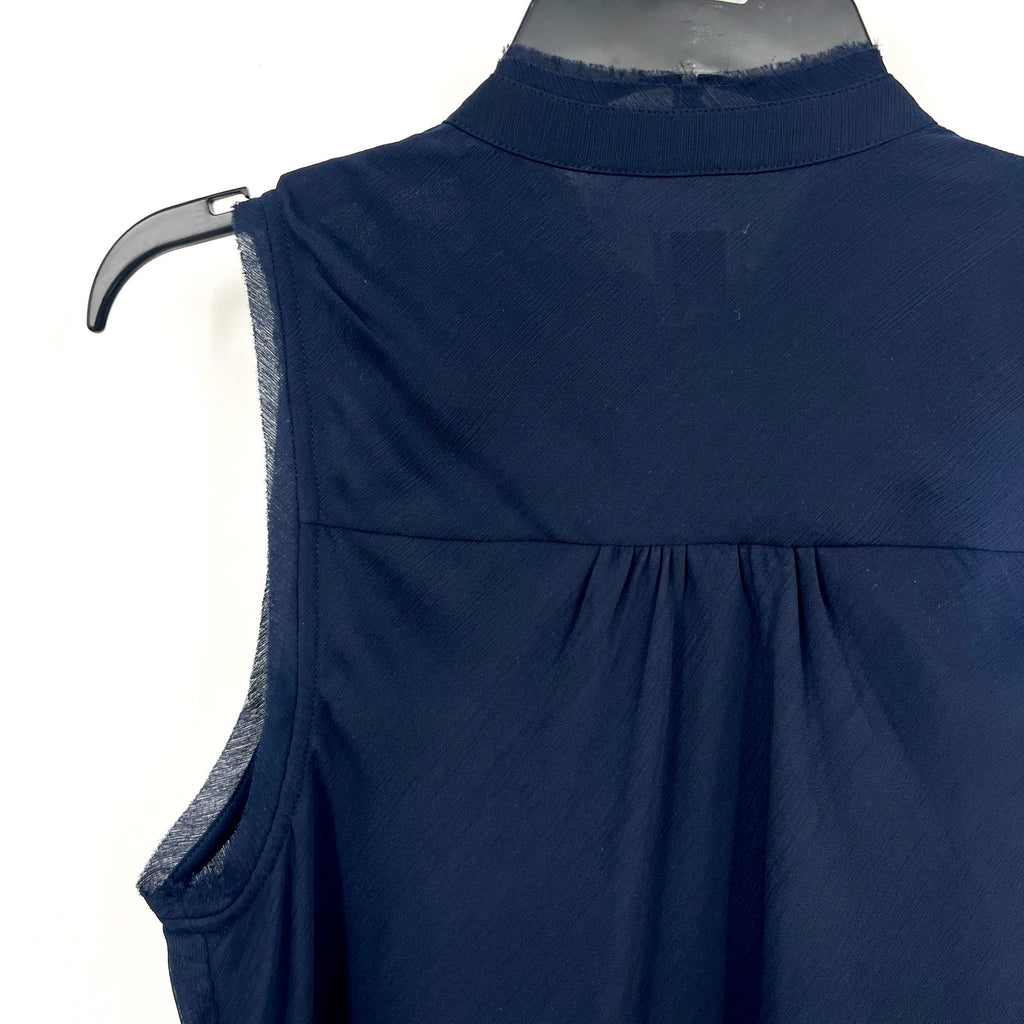 NIC + ZOE Women's Falling Chiffon Top Medium Navy Blue Sleeveless NWT