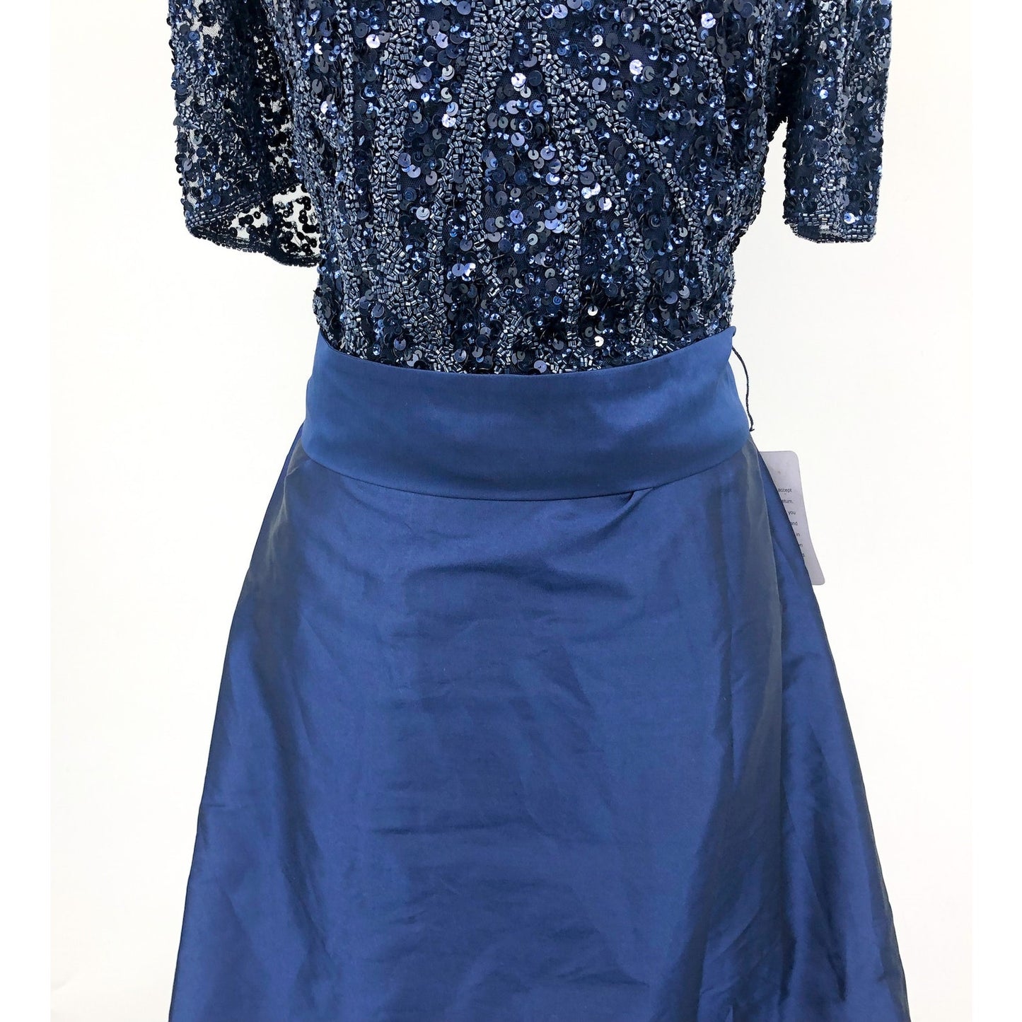 PISARRO NIGHTS Mesh Beaded Sequin Taffeta Skirt Gown Size 20 Navy Blue NWT