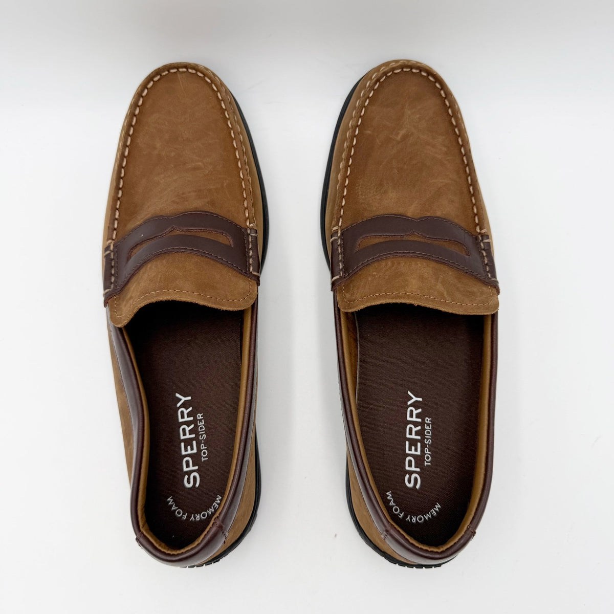 SPERRY Mens Monterey Penny Loafers Size 11.5 Soft Brown Nubuck Leather NWOB