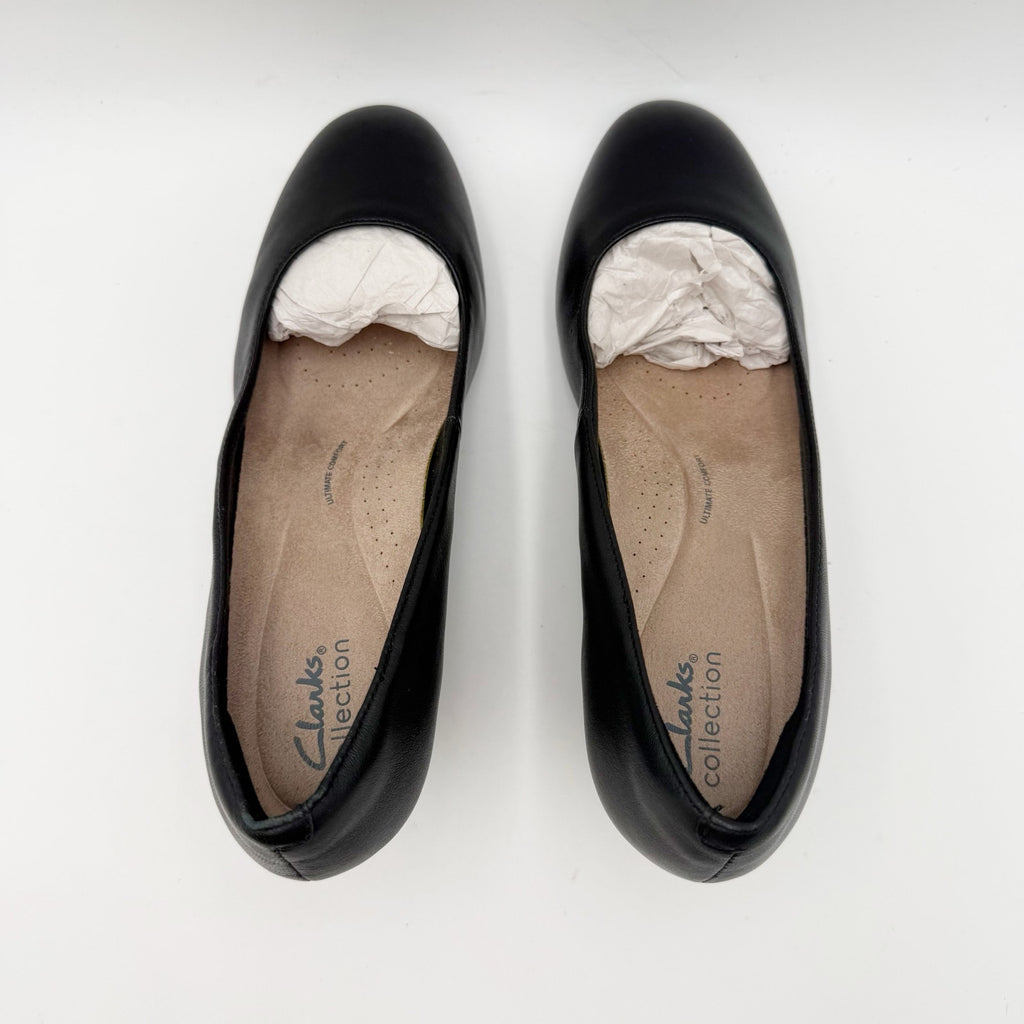 Clarks Womens Olivette Pearl Wedge Pump Size 10 Wide Black Leather NWOB