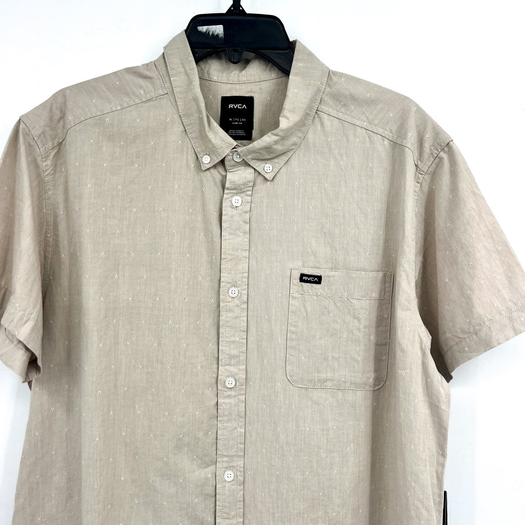 RVCA Men's That'll Do Dobby Short Sleeve Shirt XL Natural Tan Button Front NWT