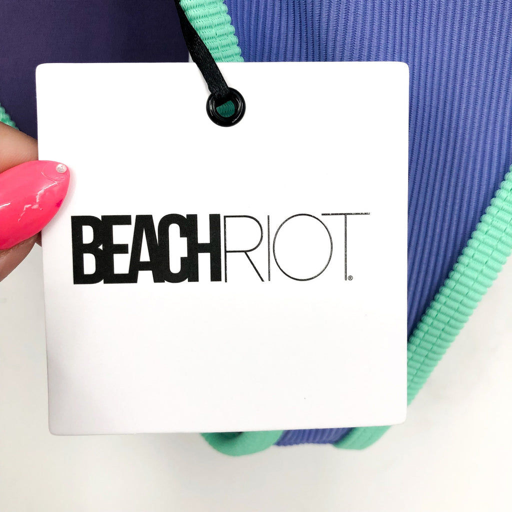 BEACH RIOT Emmy High Waist Bikini Bottom Large Purple High Tide Colorblock NWT