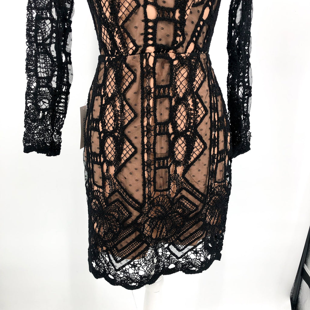 BARDOT Women's Zendaya Mini Lace Dress Medium Black/Nude Off Shoulder NWT