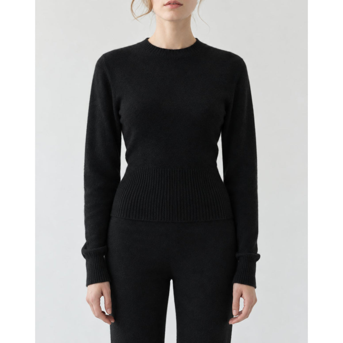 A/C ACTIVE CASHMERE Womens Fitted Cashmere Sweater XS Black Crewneck NWT