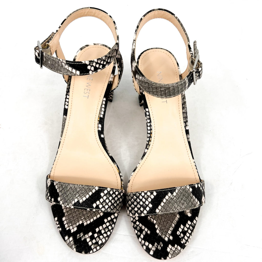 NINE WEST Womens Pixel 3 Heeled Sandals Size 8.5M Grey Snake NIB