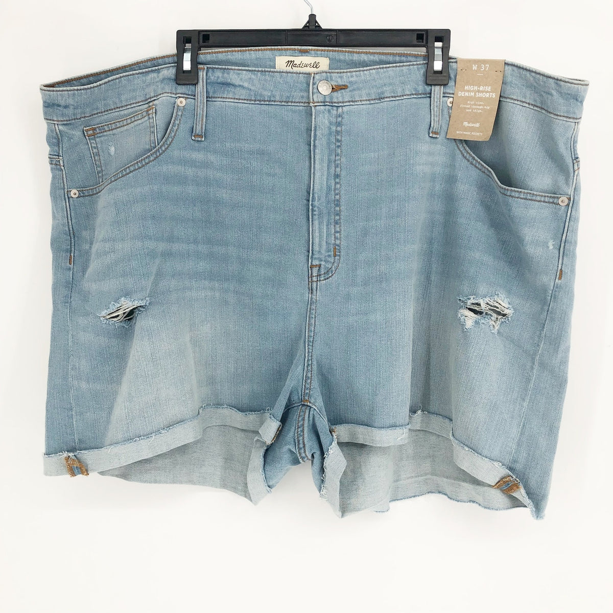 MADEWELL High Rise Denim Rolled Hem Shorts Size 37 Blue Ainger Stretch M6236 NWT