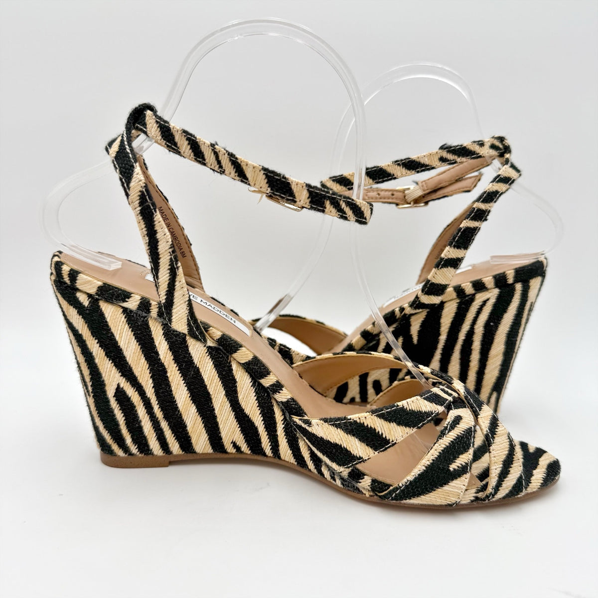 Steve Madden Womens Harbor Wedge Sandals Size 8 M Zebra Brown Black NIB