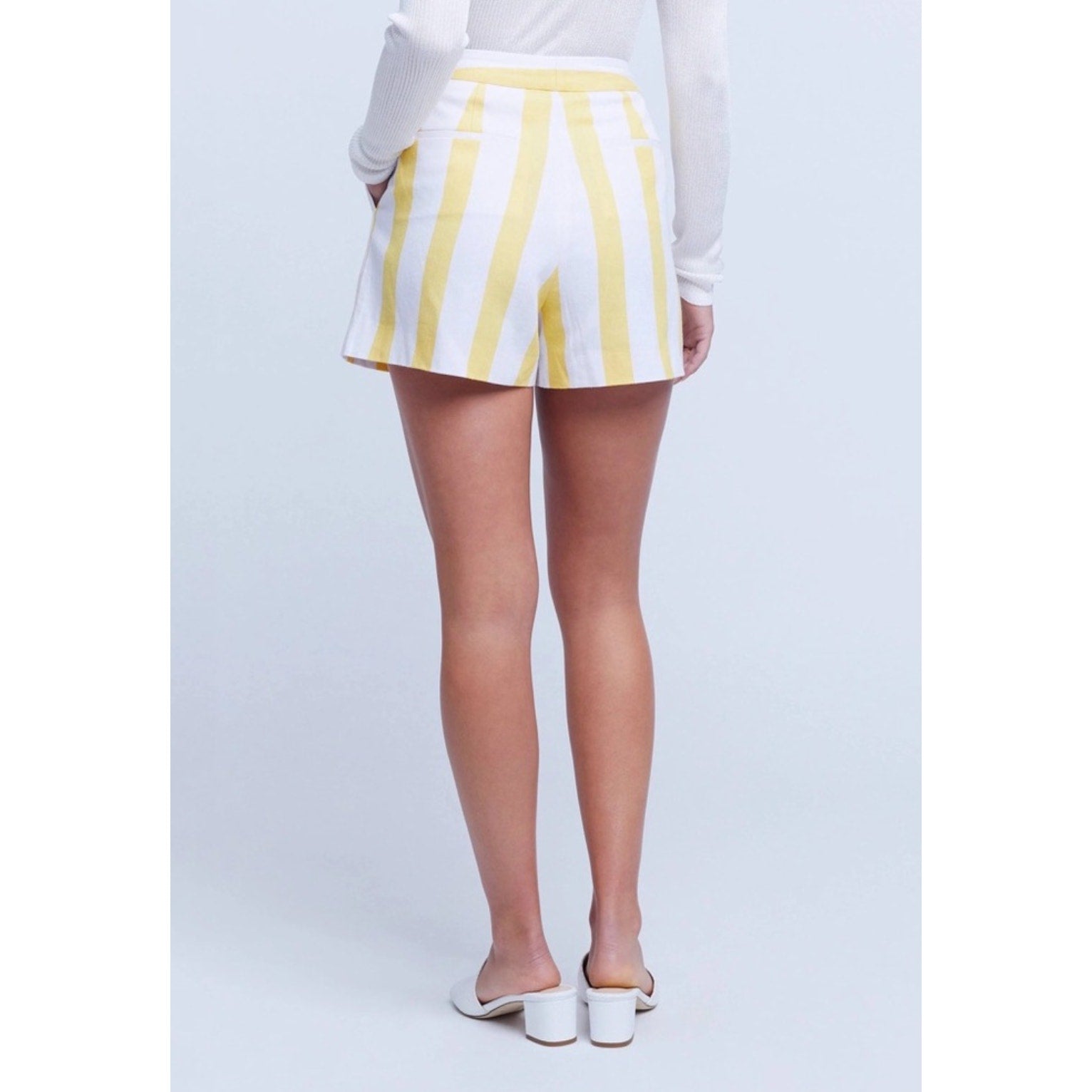 L'AGENCE Women's Vittoria Striped Linen-Cotton Shorts Size 0 Yellow White NWT