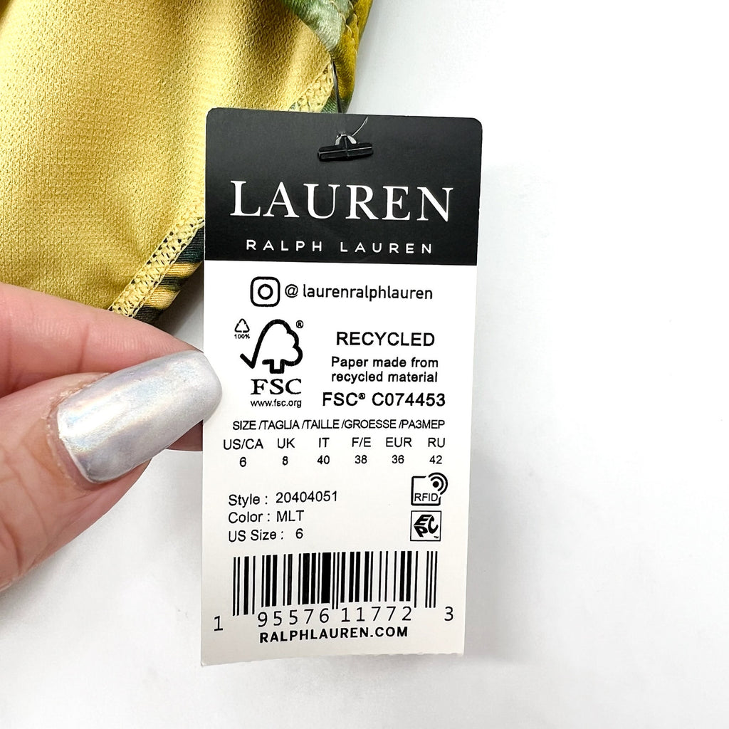 LAUREN RALPH LAUREN Island Tropical Hipster Bikini Bottom Size 6 Gold Rattan NWT