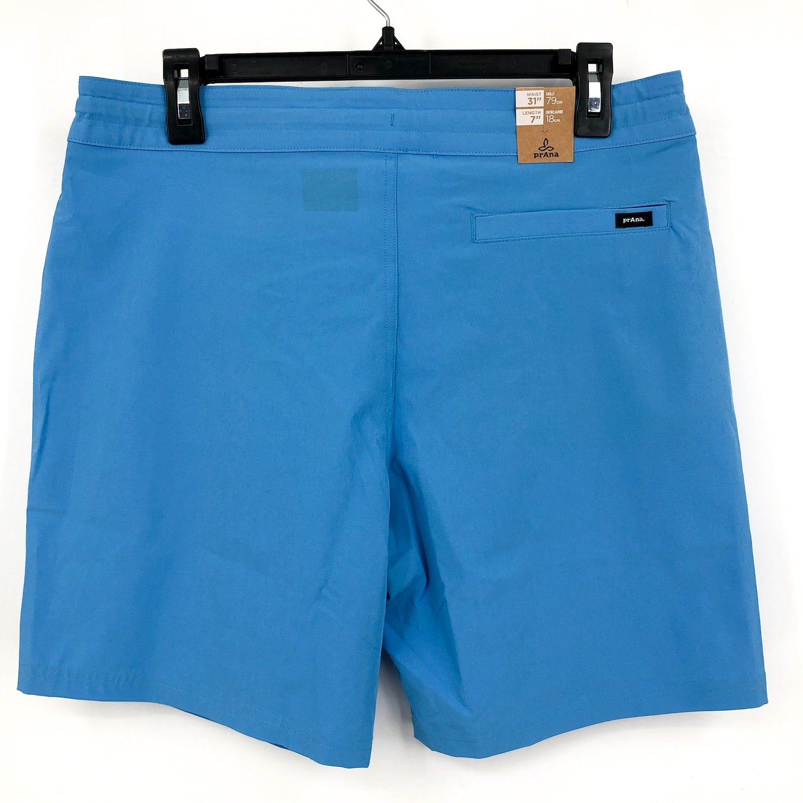 PRANA Men's Riveter Board Shorts Size 31 Blue Clear Sky 7" Inseam Drawstring NWT