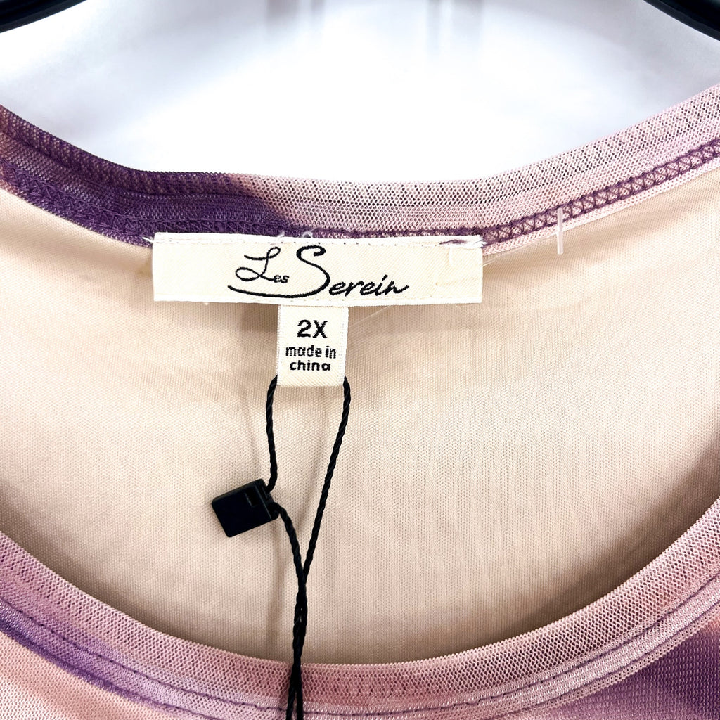 LES SEREIN- STITCHFIX-  Womens Print Blouse Size 2X Purple Pink Long Sleeve NWT