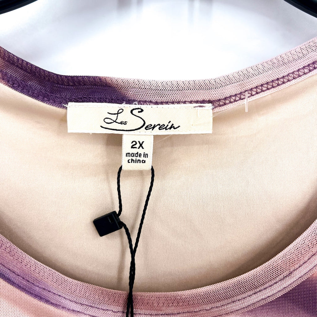LES SEREIN- STITCHFIX-  Womens Print Blouse Size 2X Purple Pink Long Sleeve NWT