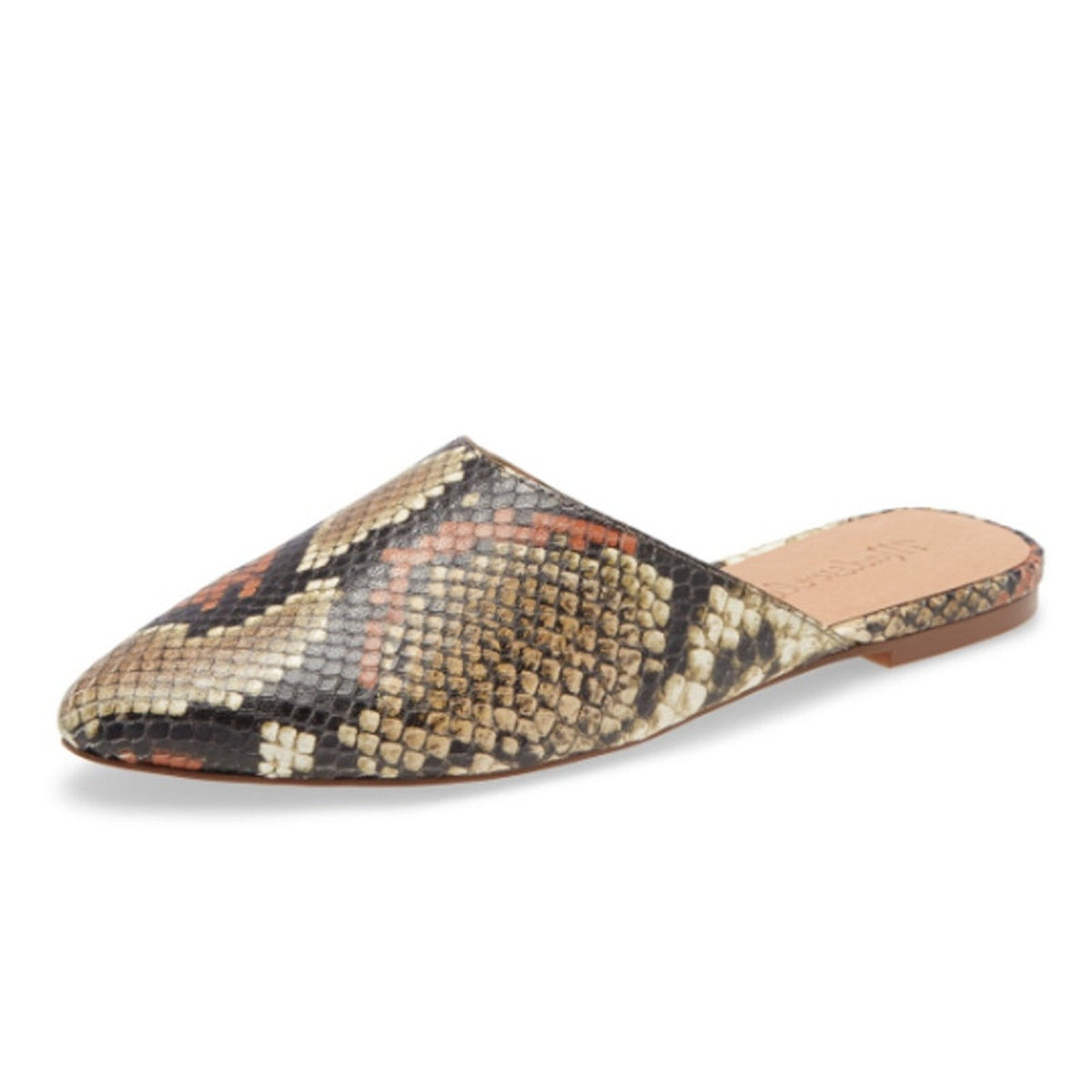 Madewell Womens Remi Mules Size 6 M Brown Leather Snake Print Slide Flats NIB