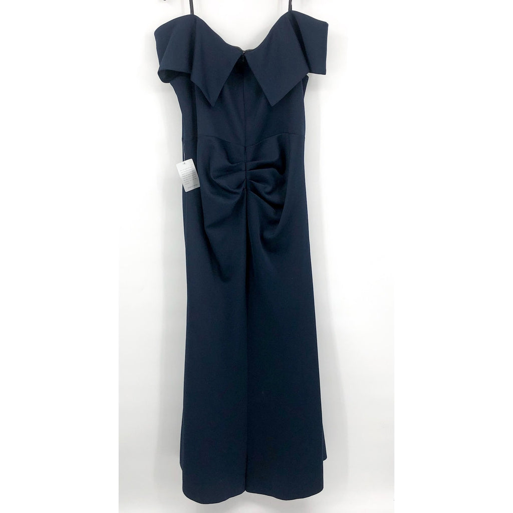 XSCAPE Patti Off the Shoulder Scuba Crepe Dress SIZE 14 Blue Midnight Gown NWT
