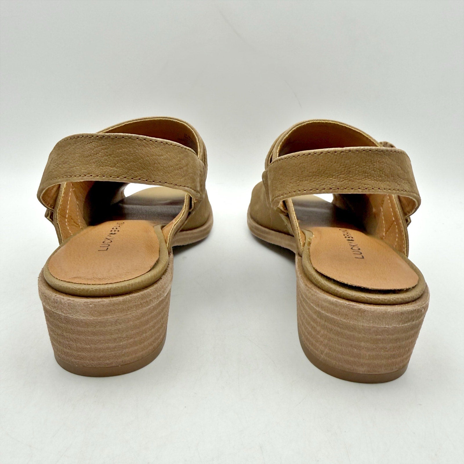 Lucky Brand Womens Badret Heel Sandals US 6 M EU 36 Dark Tan Suede NIB