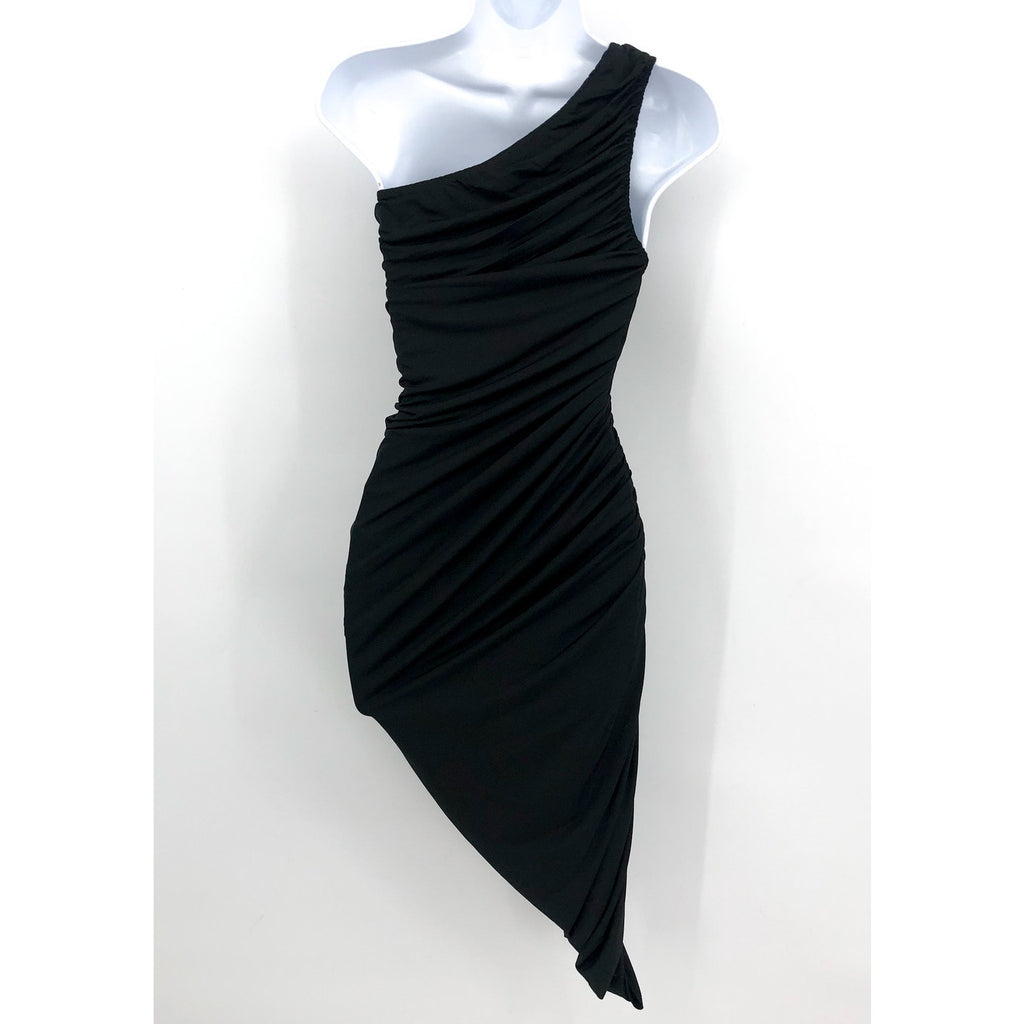 STEVE MADDEN Ayana Dress XS Black Ruched One Shoulder Bodycon Stretch NWT