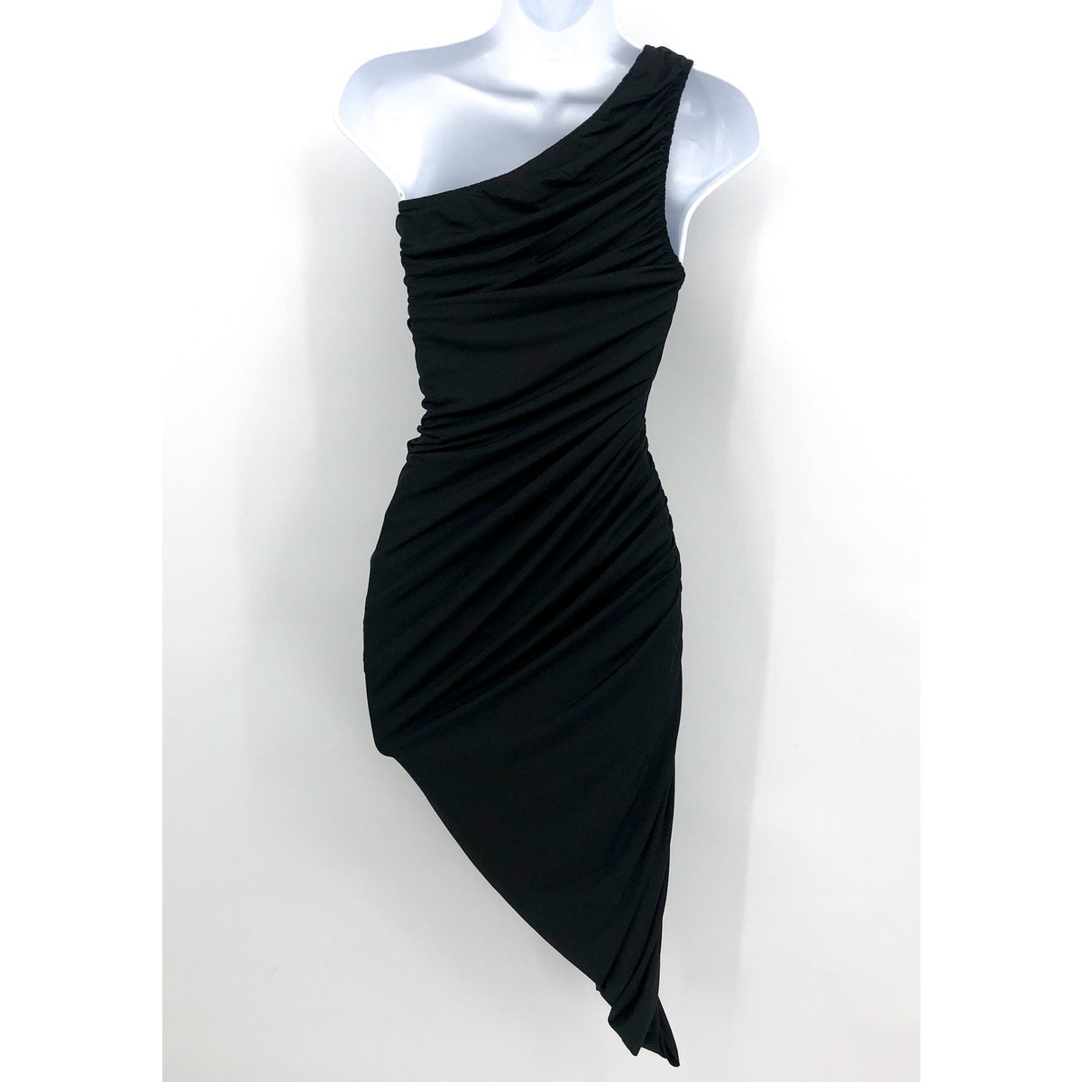 STEVE MADDEN Ayana Dress XS Black Ruched One Shoulder Bodycon Stretch NWT
